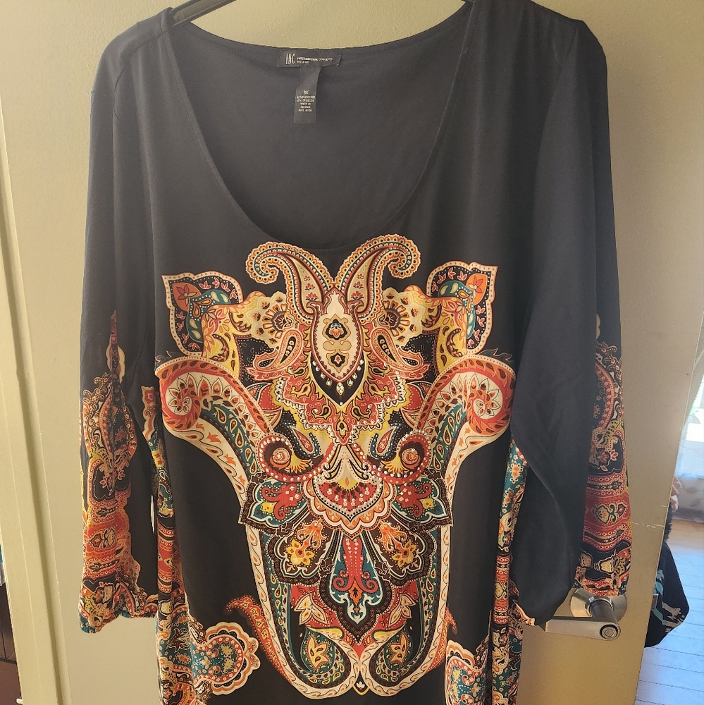 INC 3x Black Colorful Accented Dress w Crystals